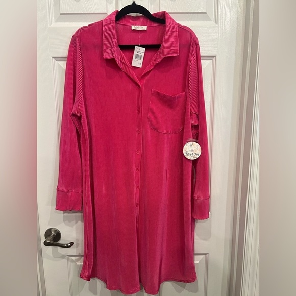 Plus size pink dress new with tags long sleeve pleated details 2x - Picture 1 of 3